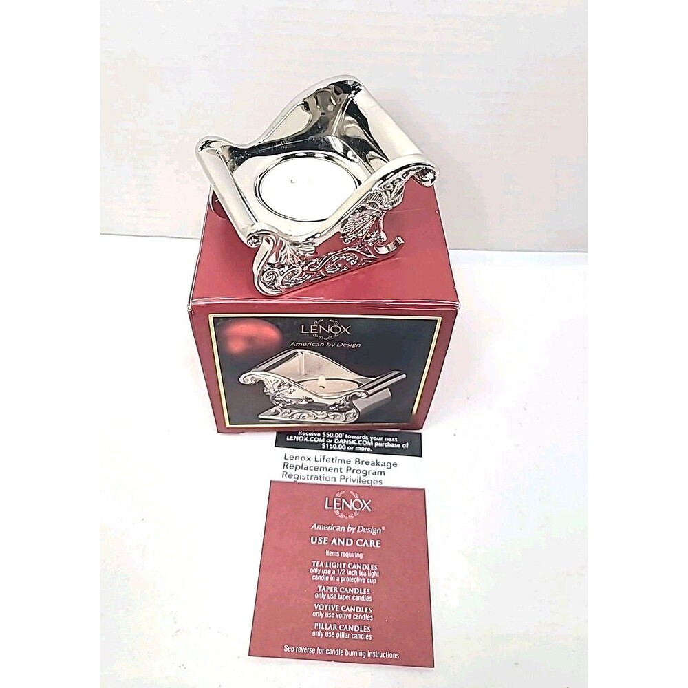 Lenox Silver Plated Sleigh Votive Tea Candle Light Christmas New open Box